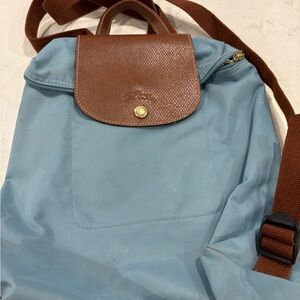 Longchamp Blue Backpack with Brown Accents